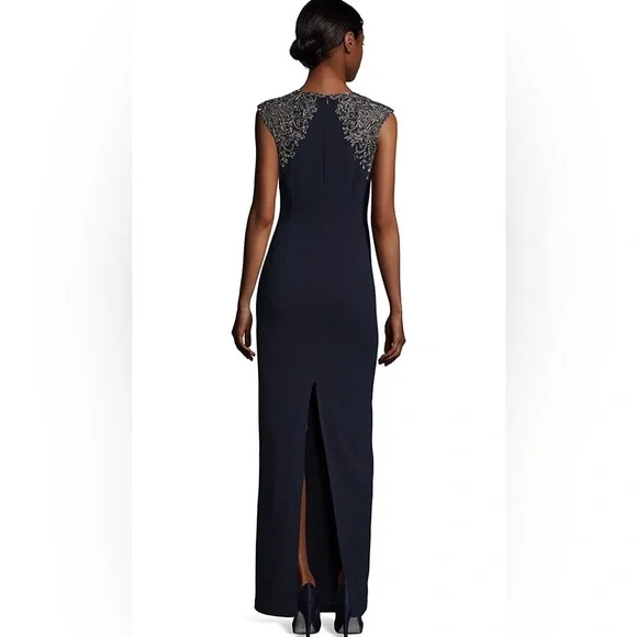 Adrianna Papell Women's Petite Beaded Long Dress in Midnight Size 10P - Picture 3 of 7
